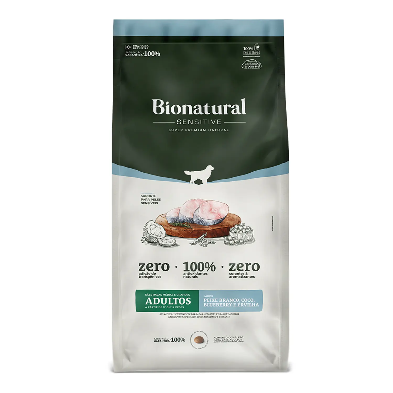 Racao Bionatural Sensitive Caes Adultos Racas Medios e Grandes Peixe